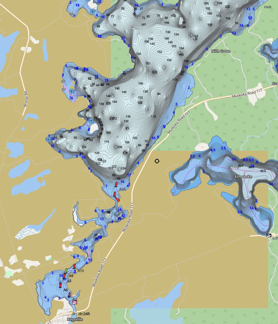 Contour Map of Lake of Bays in Municipality of Lake of Bays and the District of Muskoka
